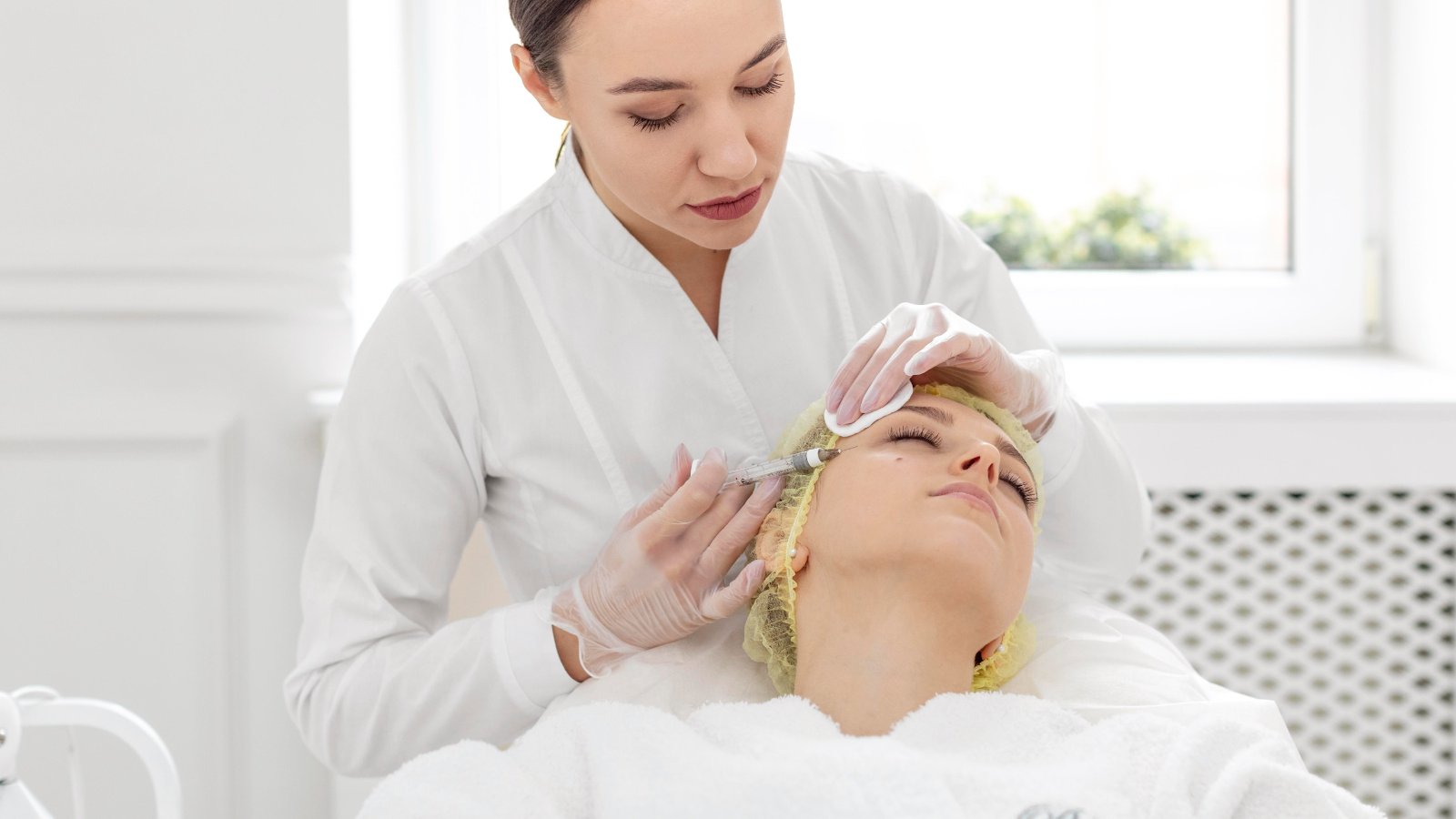 Huidtherapeut past peeling toe op voorhoofd bij cliënte Peeling op voorhoofd door ervaren huidtherapeut — peeling Alkmaar bij Huidtherapie van den Berg